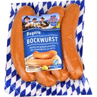 Salchichas Bockwurst cocidas y ahumadas de cerdo en tripa natural 4 piezas envase 400 g sin gluten sin lactosa -