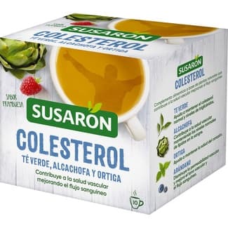 Colesterol infusión de té verde, alcachofa y ortiga sabor frambuesa estuche 10 bolsitas -