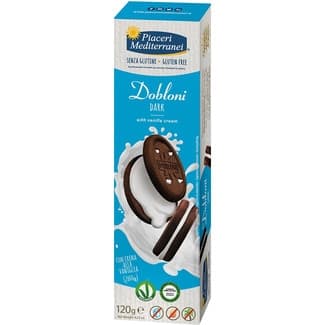 Dobloni Dark galletas de chocolate negro rellenas de crema de vainilla sin gluten paquete 120 g -