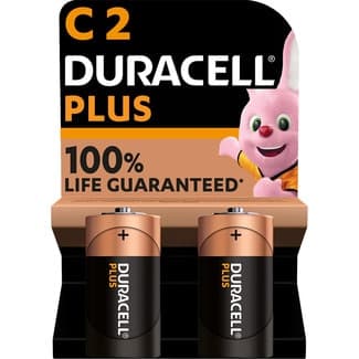 Plus pilas C 2 alcalinas, 1.5 voltios, pila LR14 MN1400 blister 2 unidades -