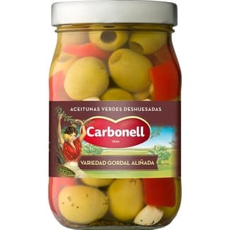 Aceitunas verdes deshuesadas variedad gordal frasco 350 g neto escurrido -