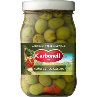 Aceitunas verdes partidas aliño estilo casero frasco 450 g neto escurrido -