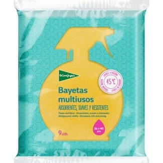 Bayeta multiusos absorbentes suaves y resistentes 36x40 cm paquete 9 unidades -