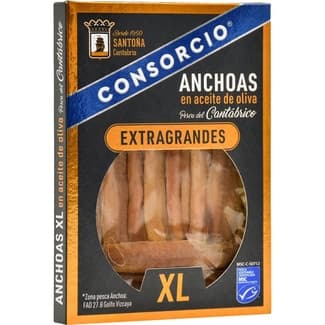 Filetes de anchoa extra grandes en aceite de oliva pesca del Cantábrico bandeja 50 g neto escurrido -