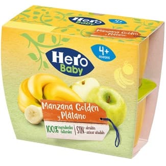 Tarrinas de manzana golden y plátano sin azúcares añadidos desde 4 meses pack 4 envases 100 g -