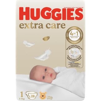 Pañales hipoalergénicos Extra Care con cuidado de la piel 4 en 1 talla 1 (2-5kg) bolsa 28 unidades -