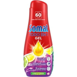 Detergente lavavajillas Todo En 1 gel aroma lima limón botella 60 dosis -