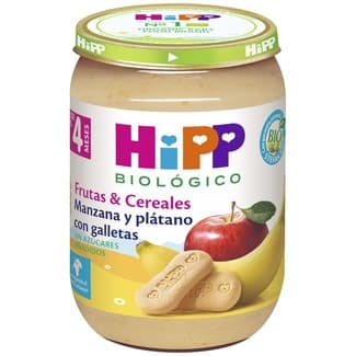 Tarrito de manzana y plátano con galletas ecológico desde 4 meses envase 190 g sin azúcares añadidos -
