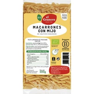Bio macarrones con mijo ecológicos envase 500 g -