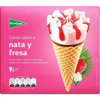 Conos de helado sabor a nata y fresa 6 unidades estuche 720 ml -