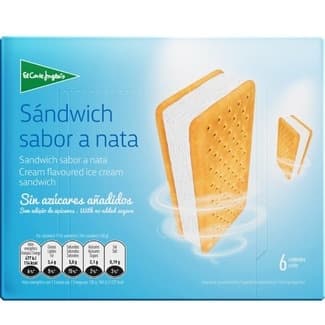 Sándwich de helado sabor a nata sin azúcares añadidos 6 unidades estuche 600 ml -