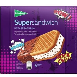 Supersándwich helado de stracciatella con cobertura de galleta y chocolate 4 unidades estuche 600 ml -