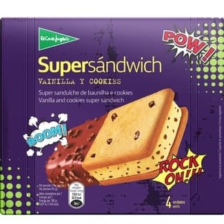 Supersándwich helado de vainilla y cobertura de chocolate 4 unidades estuche 600 ml -