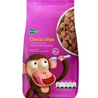 Choco Chips cereales de desayuno en conchas de maíz y arroz con cacao sin gluten bolsa 500 g -