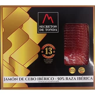 Jamón de cebo ibérico 50% raza ibérica estuche 910 g contine 13 sobres x 70 g sin gluten sin lactosa -