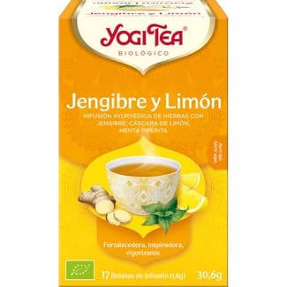 Infusión ayurvédica ecológica de hierbas con jengibre, cáscara de limón y menta piperita estuche 17 bolsitas sin gluten -