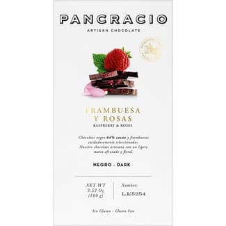 Chocolate negro 64% con frambuesa y rosas sin gluten tableta 100 g -