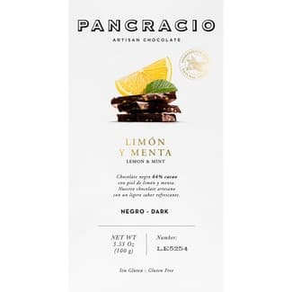 Chocolate negro 64% con limón y menta sin gluten tableta 100 g -