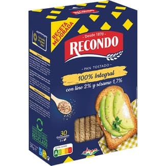 Pan tostado 100 % integral con lino y sésamo 30 rebanadas paquete 270 g -