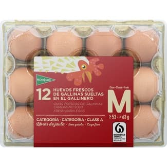 Huevos de gallinas sueltas en el gallinero categoría A clase M estuche 12 unidades -