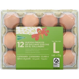 Huevos de gallinas sueltas en el gallinero categoría A clase L estuche 12 unidades -