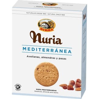 Nuria Mediterránea galletas con avellanas almendras y pasas y sin aceite de palma estuche 420 g -