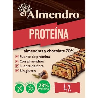 Barrita de proteínas con almendras y chocolate 70% sin gluten y sin aceite de palma estuche 140 g 4 unidades -