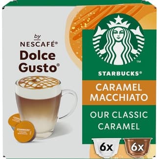 Café 100% arábica con sabor a caramelo Caramel Macchiato estuche 12 cápsulas compatibles con cafeteras Dolce Gusto -