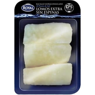 Lomos extra de bacalao ultracongelado al punto de sal bandeja 270 g neto escurrido -