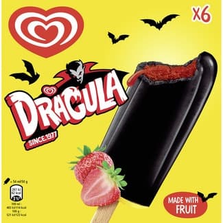 Drácula helado sabor cola, fresa y un toque de vainilla sin gluten 6 unidades estuche 324 ml -