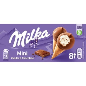 Mini conos de helado de vainilla y chocolate 8 unidades estuche 200 ml -
