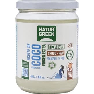 Aceite de coco virgen extra crudo, ecológico sin gluten y sin lactosa envase 400 g -