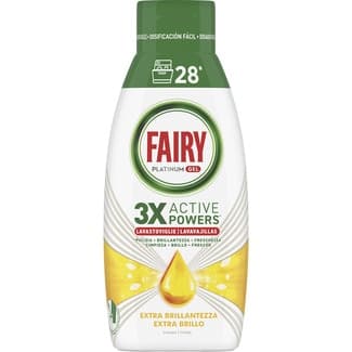 Platinum gel 3x Active Powers detergente lavavajillas concentrado Extra Brillo limón botella 28 dosis -