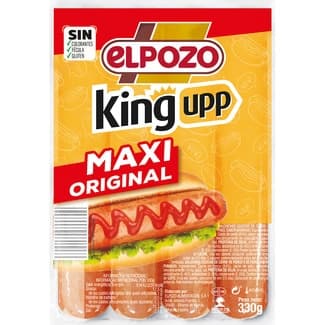 King upp maxi original salchichas cocidas de cerdo sabor ahumado sin gluten 4 piezas envase 330 g -