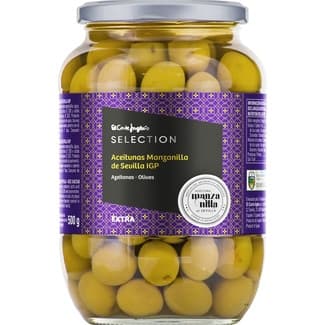 Aceitunas manzanilla enteras IGP de Sevilla frasco 500 g neto escurrido -