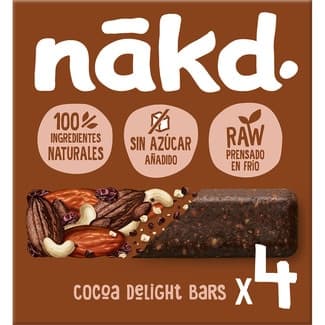 Barritas de frutos secos y cacao sin azúcar añadido 4 unidades estuche 140 g -