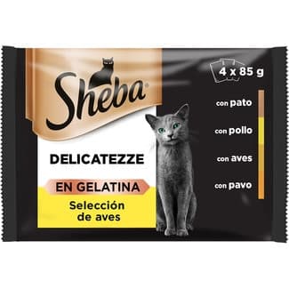Delicatezze comida húmeda en gelatina para gatos selección de aves 4 sobres 85 g -