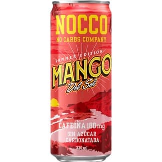 Bebida energética sabor Mango del Sol enriquecida con BCAA y 180 mg de cafeína sin azúcar lata 33 cl Summer Edition -