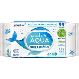 Toallitas húmedas biodegradables para bebé Natur Aqua Ultra Sensitive paquete 60 unidades -