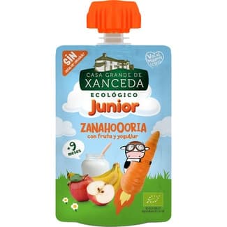 Yogur ecológico con frutas y zanahoria sin gluten desde 9 meses bolsita 90 g -