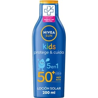 Protege & Cuida Kids leche solar 5 en 1 SPF-50+ frasco 200 ml extra resistente al agua -