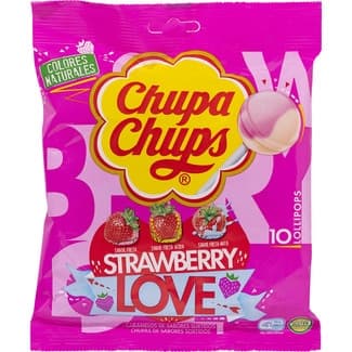 Love caramelos con palo de sabores de fresa sin gluten bolsa 10 unidades -