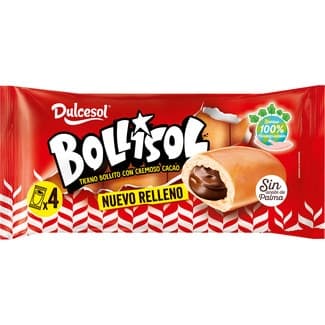 Bollisol bollito relleno de cremoso cacao 4 unidades envasados individualmente bolsa 240 g -