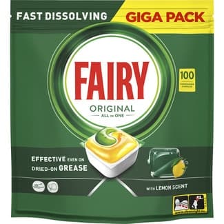 Detergente lavavajillas original All in 1 aroma limón bolsa 100 pastillas -