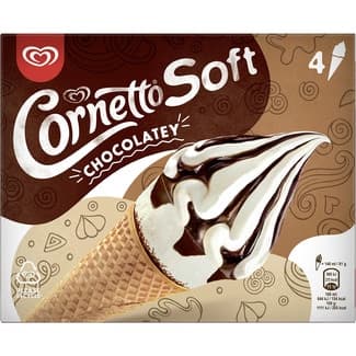VAINILLA CHOC 4 CORNETTO SOFT estuche 560 ml Soft cono de helado de vainilla con salsa de hocolate 4 unidades -