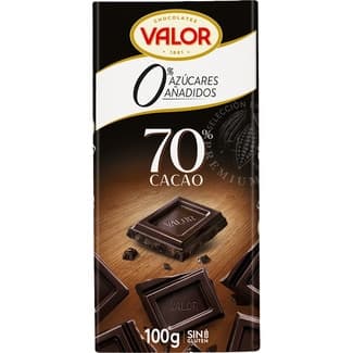 Chocolate negro 70% cacao 0% azúcares añadidos y sin gluten tableta 100 g -