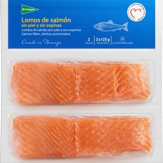 Lomos de salmón sin piel y sin espinas 2 unidades envase 250 g -