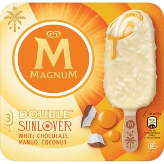 Double Sunlover helado de chocolate blanco con mango y coco sin gluten 3 unidades estuche 255 ml -