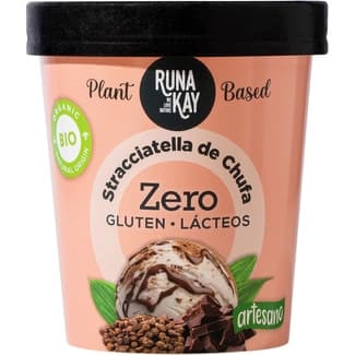Zero helado artesano vegetal ecológico de stracciatella con chufa sin gluten y sin lactosa tarrina 460 ml -