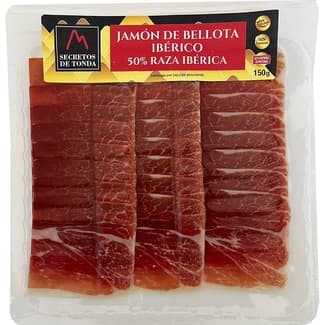 Jamón de bellota ibérico 50% raza ibérica en lonchas sin gluten sin lactosa envase 150 g -